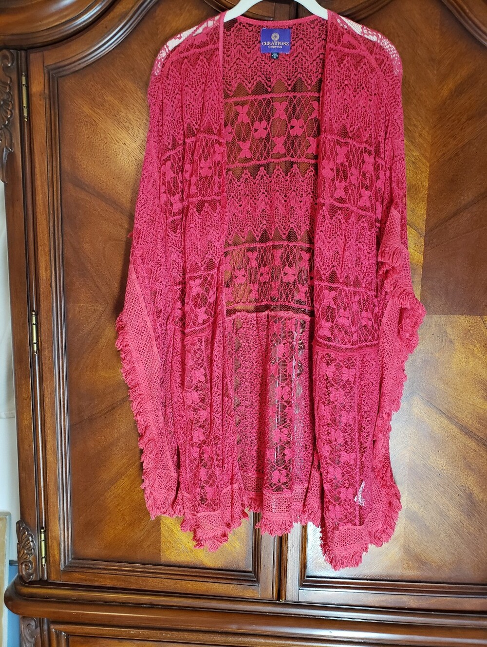 Curations Red Crochet Open Front Duster Cardigan